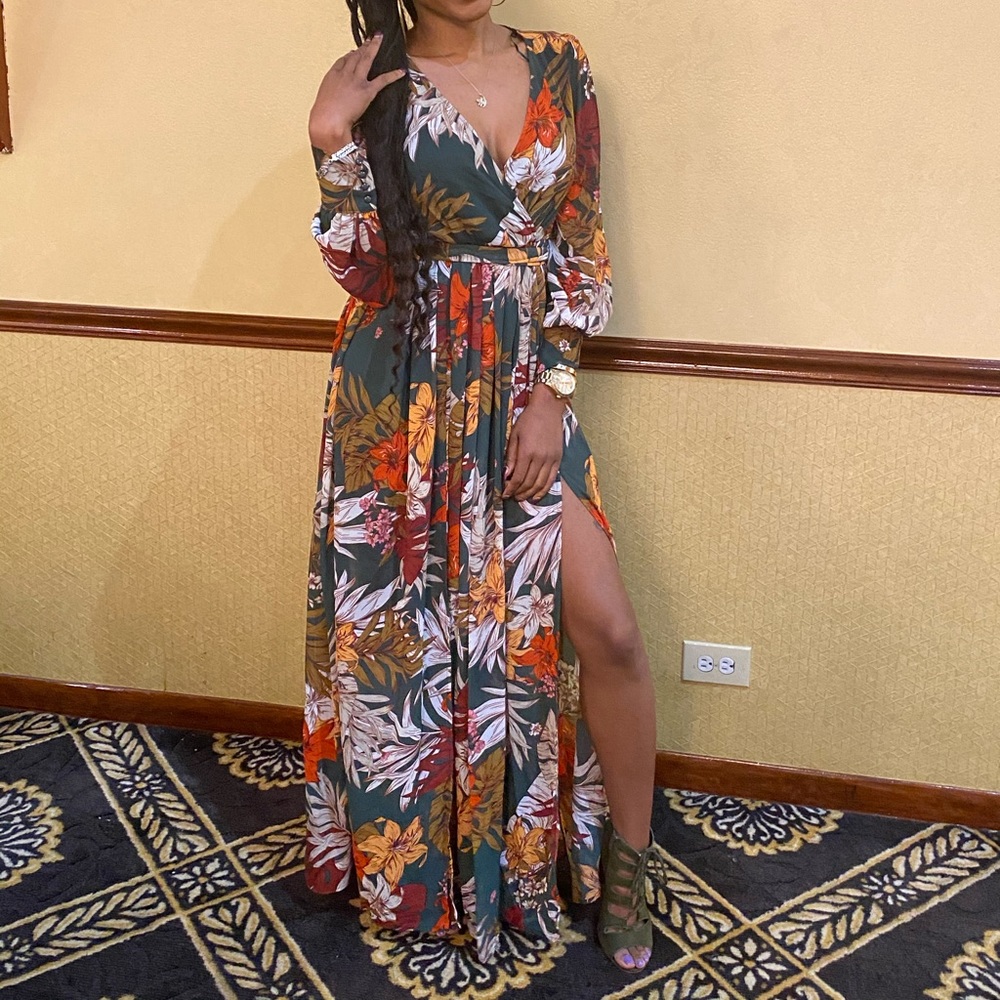 Long maxi floral print dress